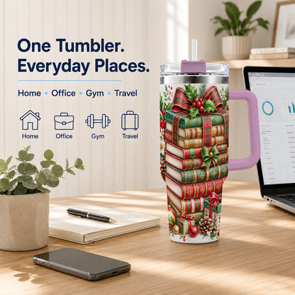 #pl[40oz|Pink] Watercolor Books 40oz Tumbler, Holiday Tumbler, Stainless Steel Travel Cup