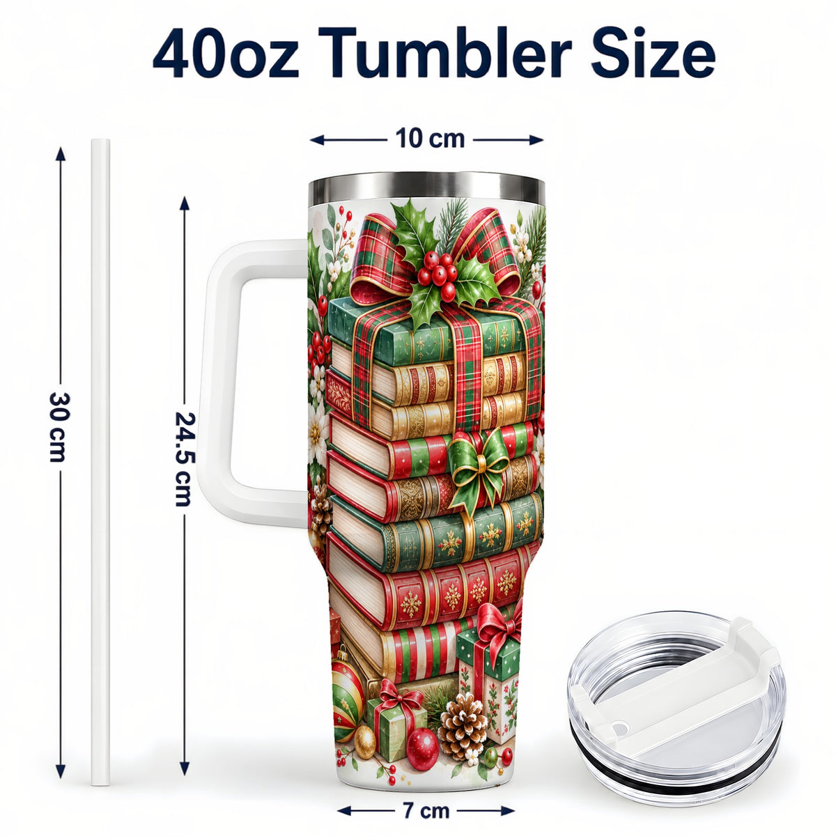 #pl[40oz|White] Watercolor Books 40oz Tumbler, Holiday Tumbler, Stainless Steel Travel Cup