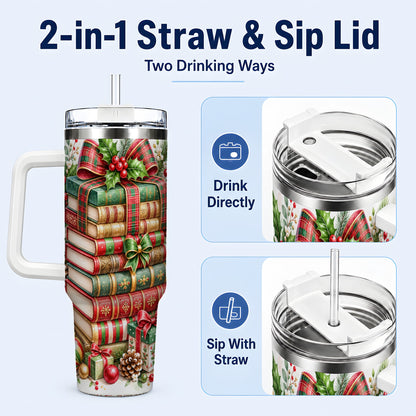 #pl[40oz|White] Watercolor Books 40oz Tumbler, Holiday Tumbler, Stainless Steel Travel Cup