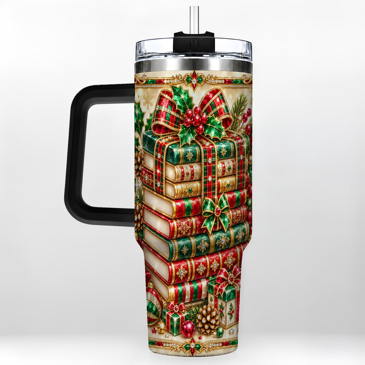 #pl[40oz|Black] Gemlike Books 40oz Tumbler, Holiday Tumbler, Stainless Steel Travel Cup