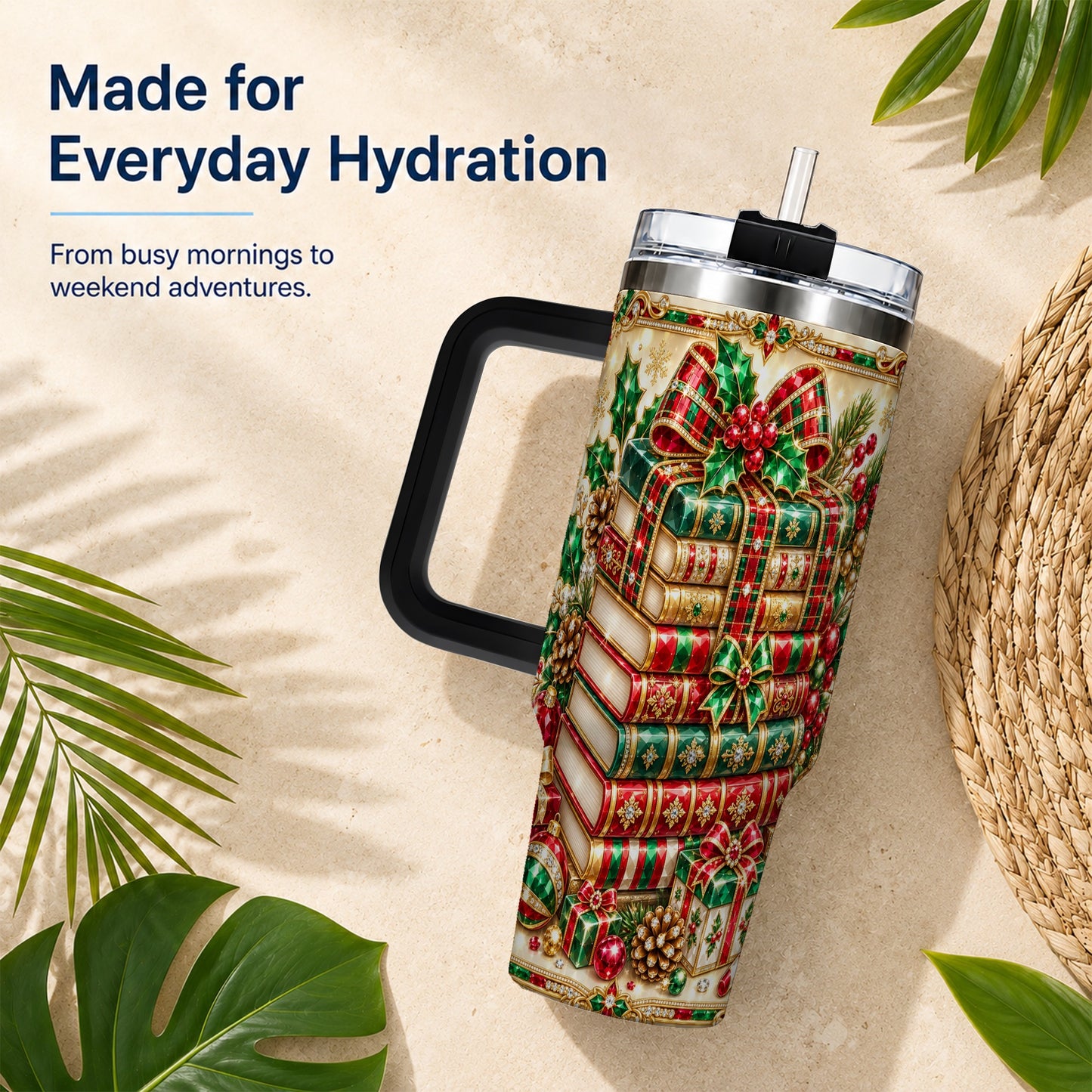 #pl[40oz|Black] Gemlike Books 40oz Tumbler, Holiday Tumbler, Stainless Steel Travel Cup