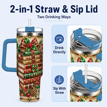 #pl[40oz|Blue] Gemlike Books 40oz Tumbler, Holiday Tumbler, Stainless Steel Travel Cup