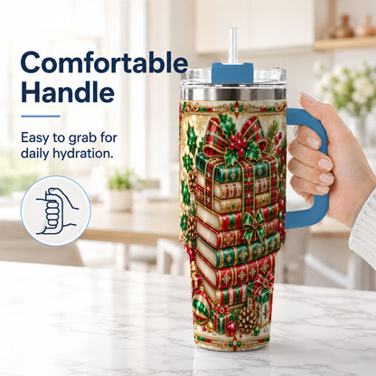 #pl[40oz|Blue] Gemlike Books 40oz Tumbler, Holiday Tumbler, Stainless Steel Travel Cup