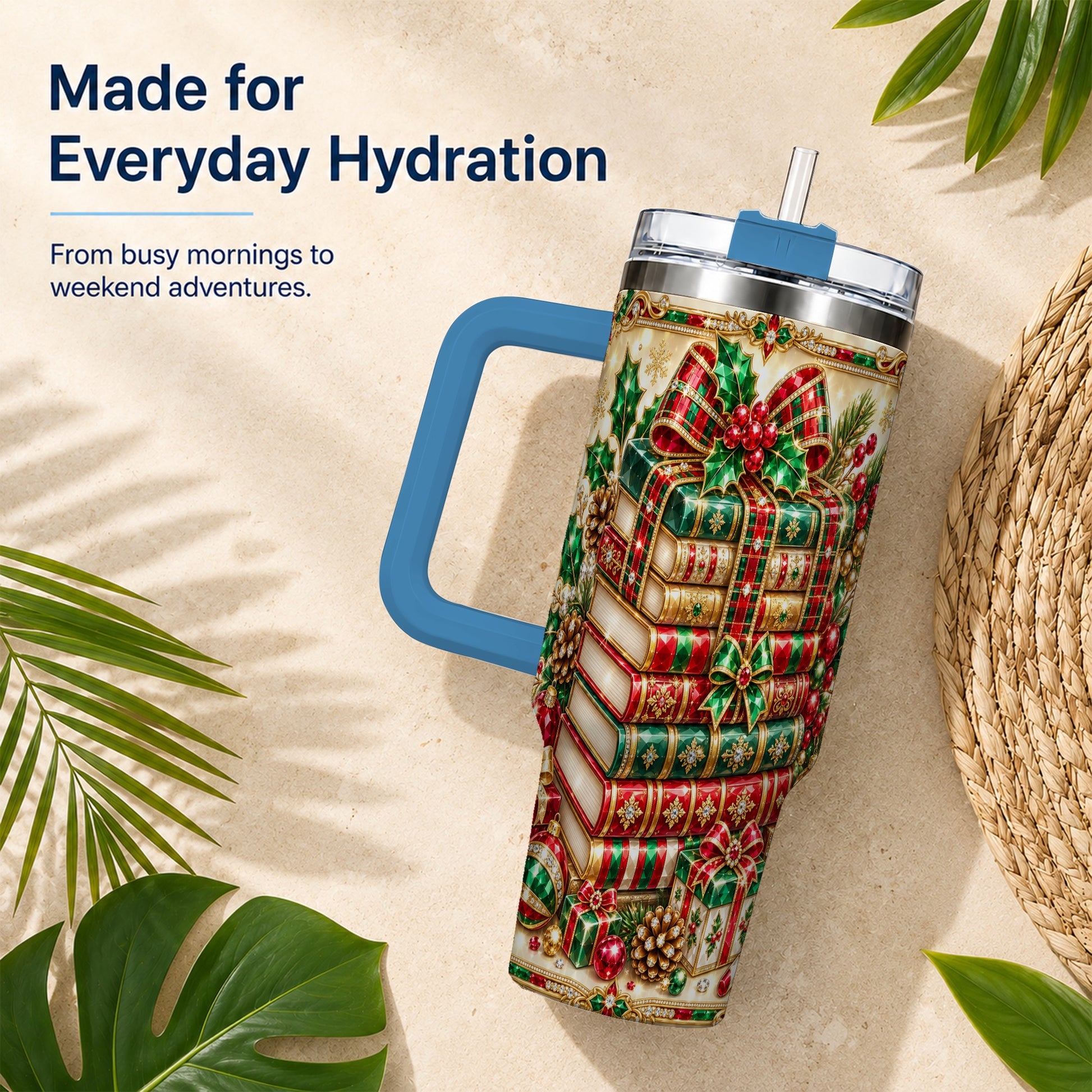 #pl[40oz|Blue] Gemlike Books 40oz Tumbler, Holiday Tumbler, Stainless Steel Travel Cup