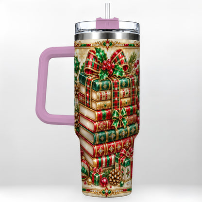 #pl[40oz|Pink] Gemlike Books 40oz Tumbler, Holiday Tumbler, Stainless Steel Travel Cup