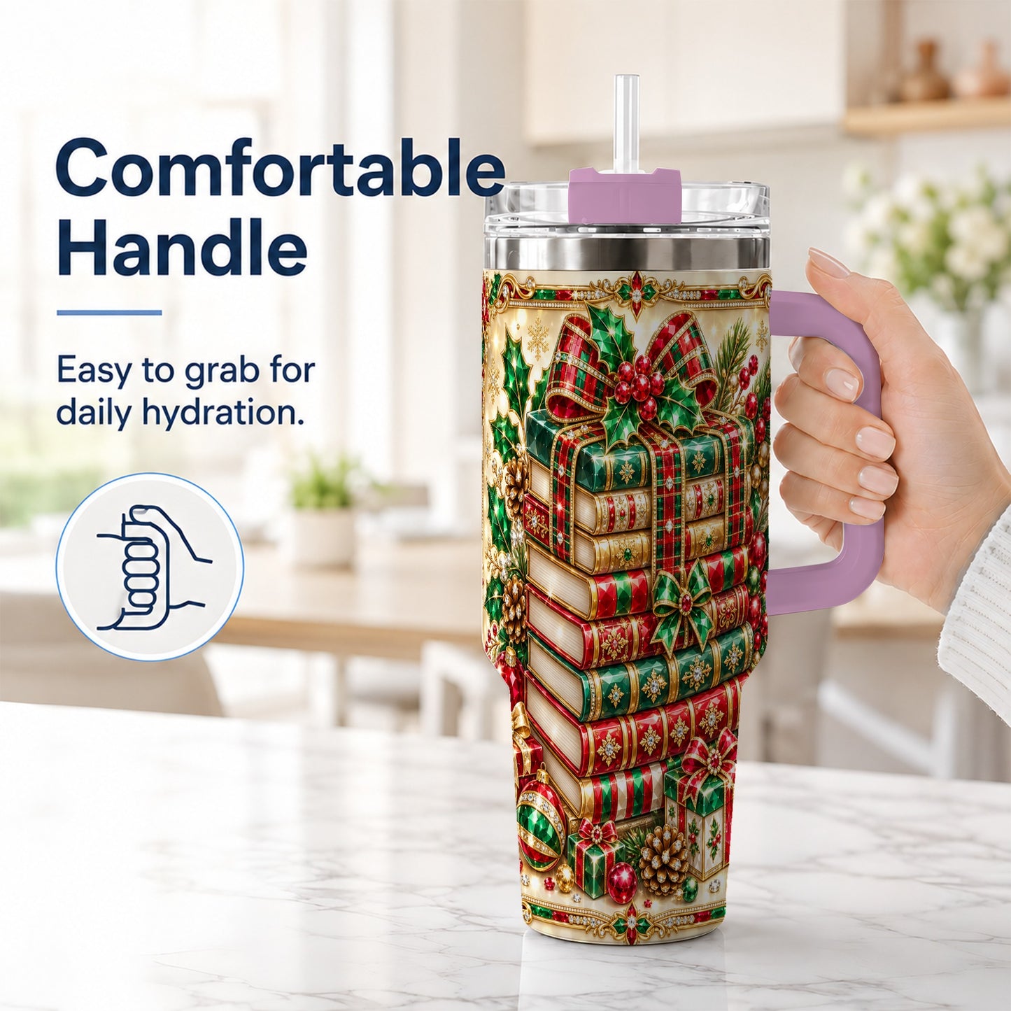 #pl[40oz|Pink] Gemlike Books 40oz Tumbler, Holiday Tumbler, Stainless Steel Travel Cup