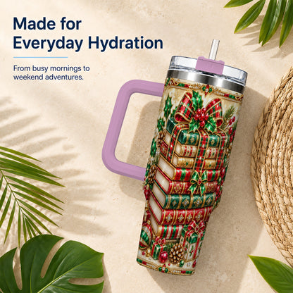 #pl[40oz|Pink] Gemlike Books 40oz Tumbler, Holiday Tumbler, Stainless Steel Travel Cup