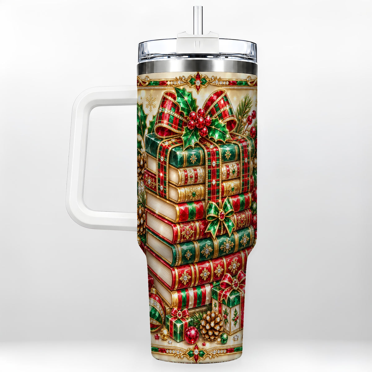 Gemlike Books 40oz Tumbler, Holiday Tumbler, Stainless Steel Travel Cup