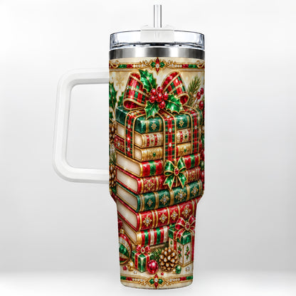 Gemlike Books 40oz Tumbler, Holiday Tumbler, Stainless Steel Travel Cup