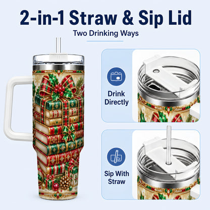 #pl[40oz|White] Gemlike Books 40oz Tumbler, Holiday Tumbler, Stainless Steel Travel Cup