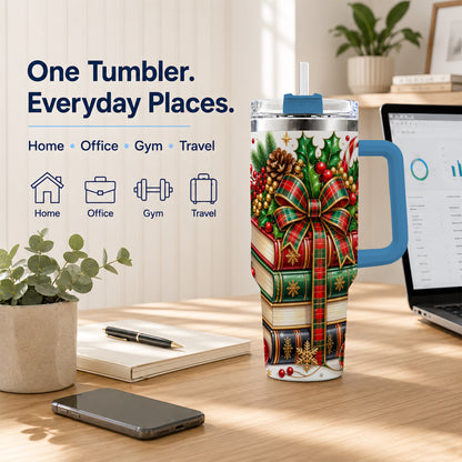 #pl[40oz|Blue] Classic Books 40oz Tumbler, Christmas Tumbler, Stainless Steel Travel Cup