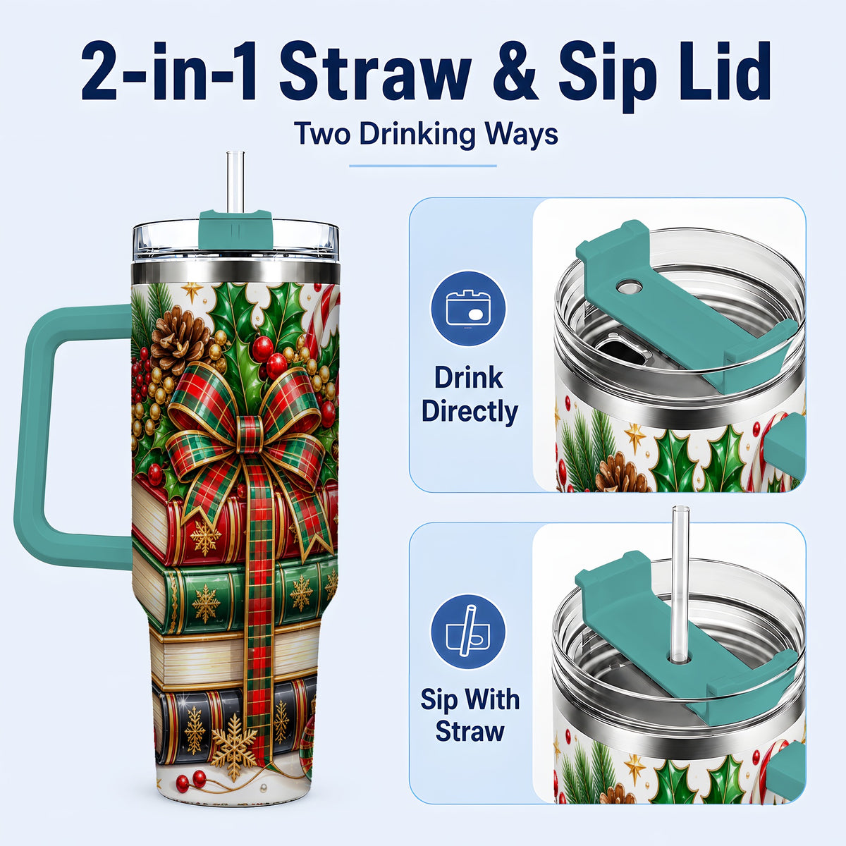 #pl[40oz|Green] Classic Books 40oz Tumbler, Christmas Tumbler, Stainless Steel Travel Cup