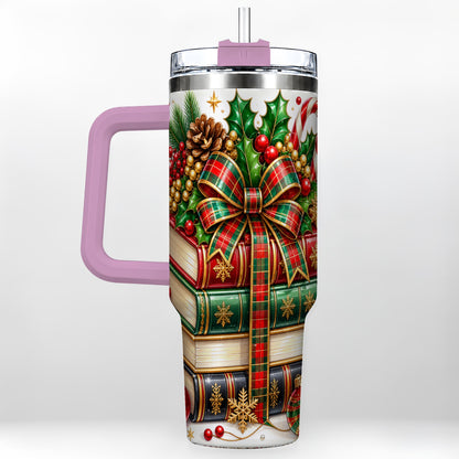 #pl[40oz|Pink] Classic Books 40oz Tumbler, Christmas Tumbler, Stainless Steel Travel Cup