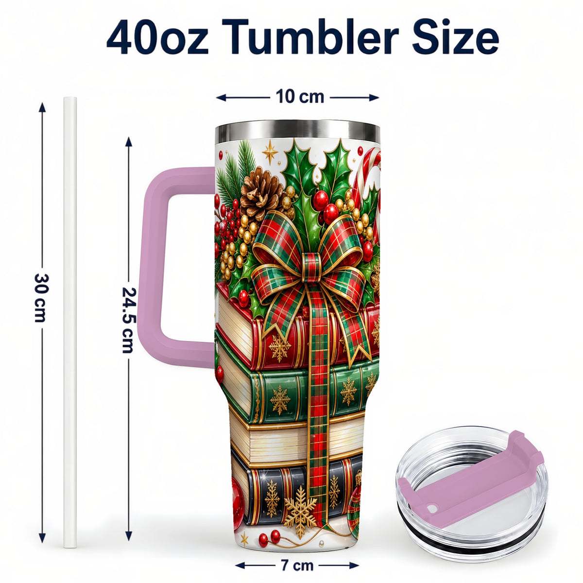 #pl[40oz|Pink] Classic Books 40oz Tumbler, Christmas Tumbler, Stainless Steel Travel Cup