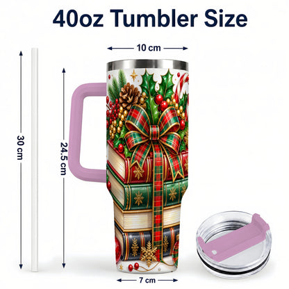 #pl[40oz|Pink] Classic Books 40oz Tumbler, Christmas Tumbler, Stainless Steel Travel Cup