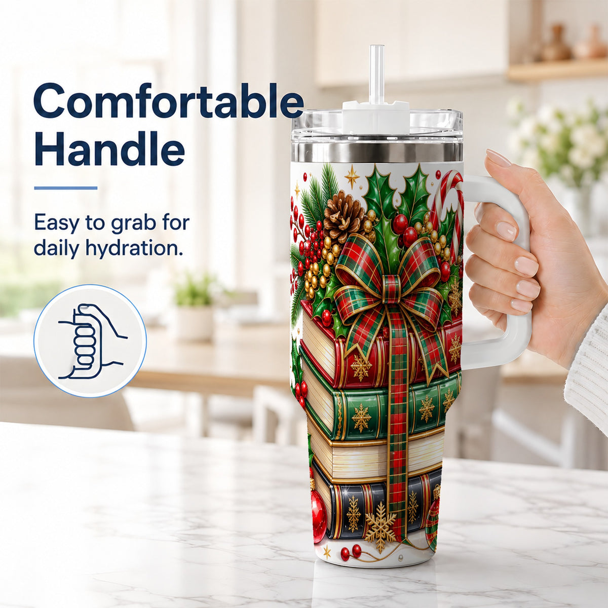 #pl[40oz|White] Classic Books 40oz Tumbler, Christmas Tumbler, Stainless Steel Travel Cup