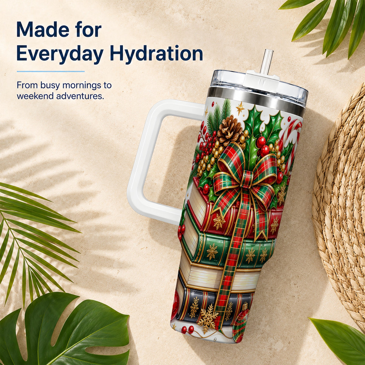 #pl[40oz|White] Classic Books 40oz Tumbler, Christmas Tumbler, Stainless Steel Travel Cup