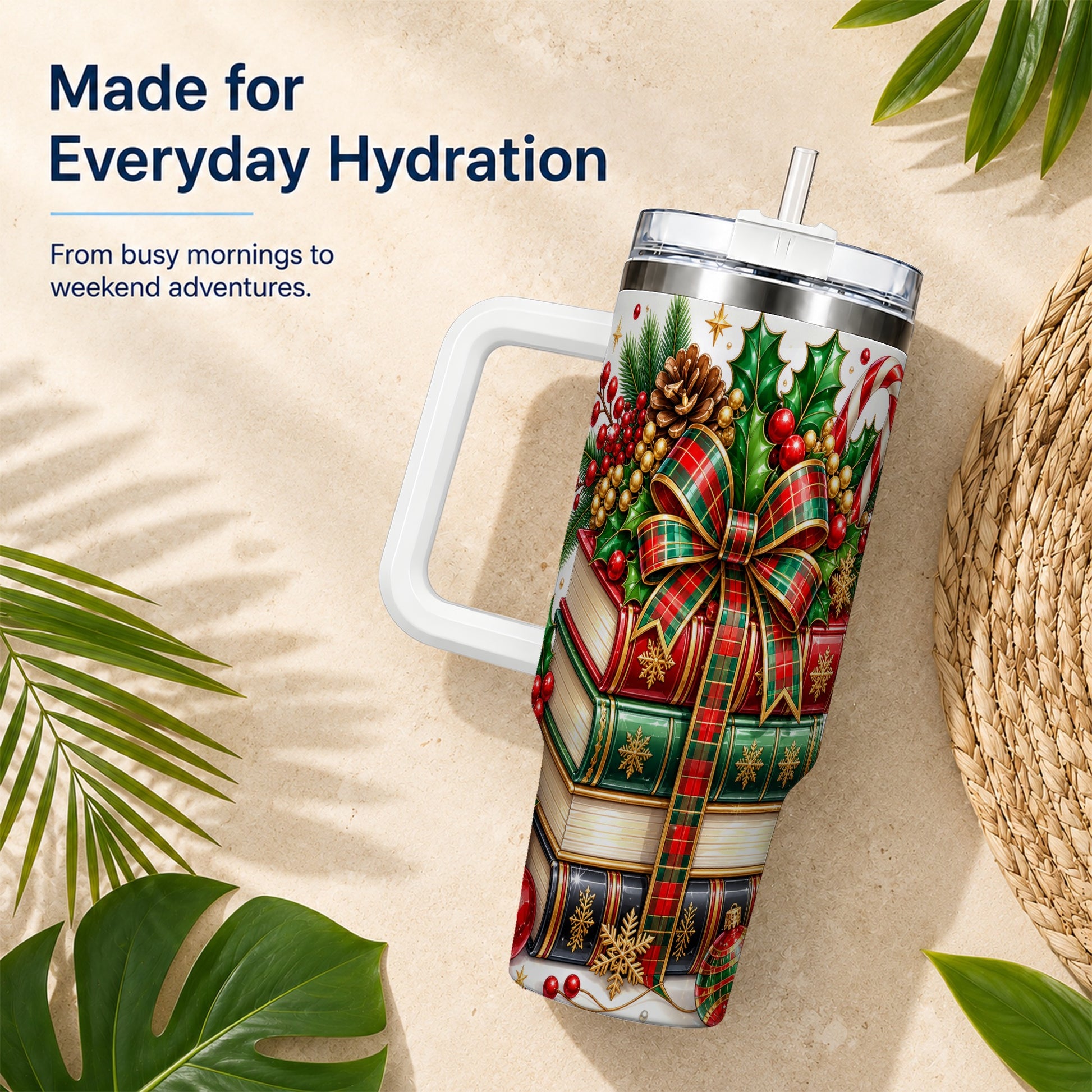 #pl[40oz|White] Classic Books 40oz Tumbler, Christmas Tumbler, Stainless Steel Travel Cup