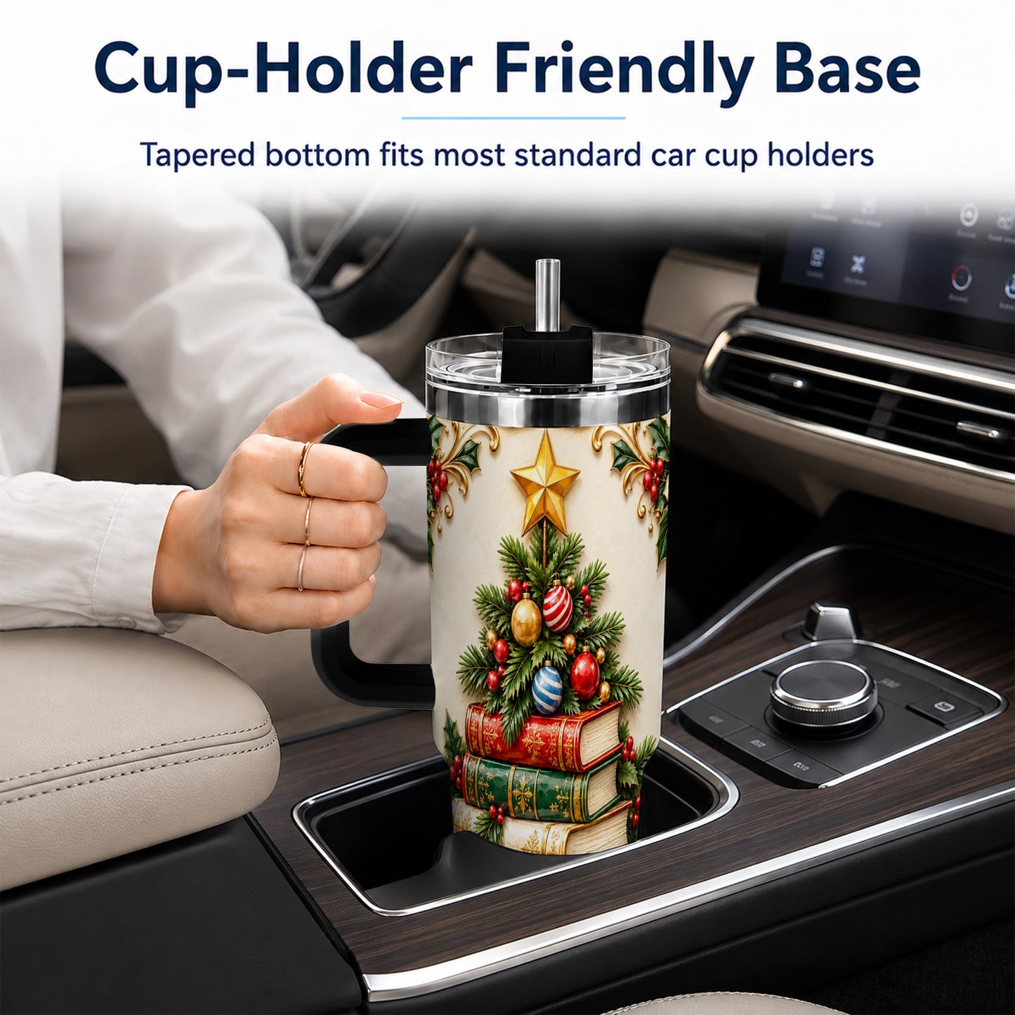 #pl[40oz|Black] Christmas Book Tree 40oz Tumbler with Handle, Book Stainless Steel Tumbler