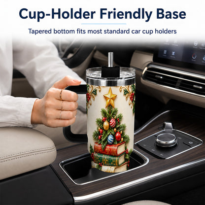 #pl[40oz|Black] Christmas Book Tree 40oz Tumbler with Handle, Book Stainless Steel Tumbler