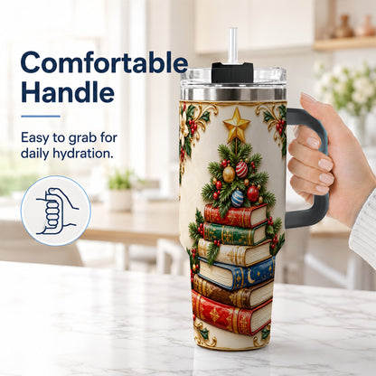 #pl[40oz|Black] Christmas Book Tree 40oz Tumbler with Handle, Book Stainless Steel Tumbler