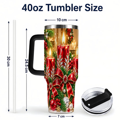 #pl[40oz|Black] Christmas Candle 40oz Tumbler with Handle, Holiday Stainless Steel Tumbler