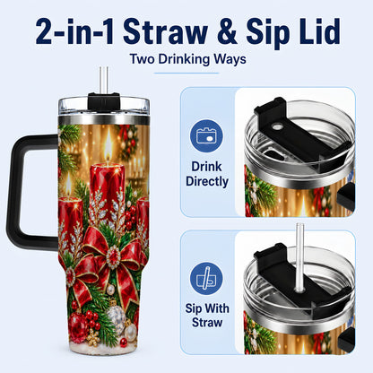 #pl[40oz|Black] Christmas Candle 40oz Tumbler with Handle, Holiday Stainless Steel Tumbler