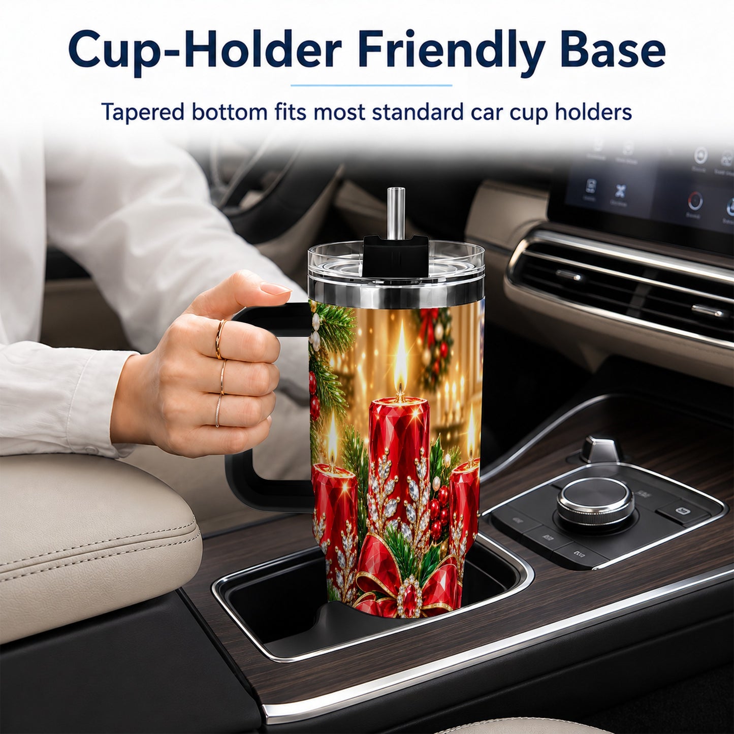 #pl[40oz|Black] Christmas Candle 40oz Tumbler with Handle, Holiday Stainless Steel Tumbler