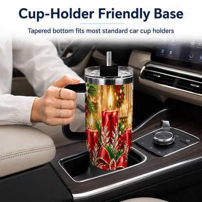 #pl[40oz|Black] Christmas Candle 40oz Tumbler with Handle, Holiday Stainless Steel Tumbler