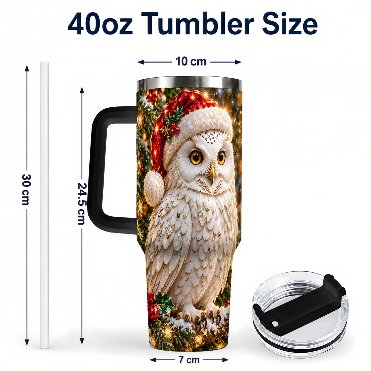 #pl[40oz|Black] Christmas Snowy Owl 40oz Tumbler, Owl Tumbler, Stainless Steel Travel Cup