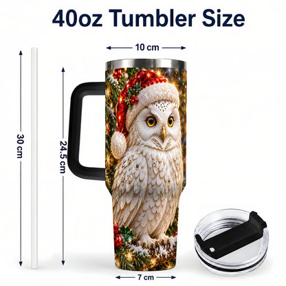 #pl[40oz|Black] Christmas Snowy Owl 40oz Tumbler, Owl Tumbler, Stainless Steel Travel Cup