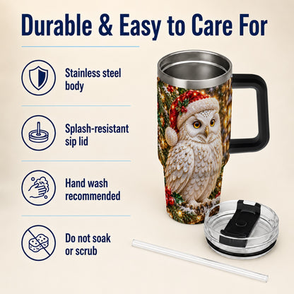 #pl[40oz|Black] Christmas Snowy Owl 40oz Tumbler, Owl Tumbler, Stainless Steel Travel Cup