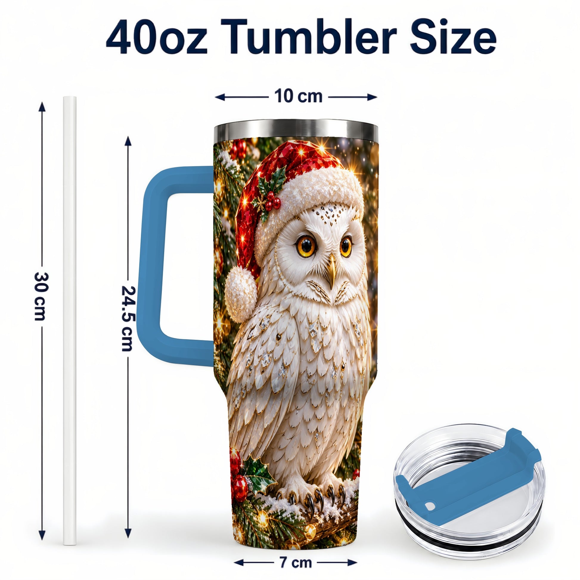 #pl[40oz|Blue] Christmas Snowy Owl 40oz Tumbler, Owl Tumbler, Stainless Steel Travel Cup