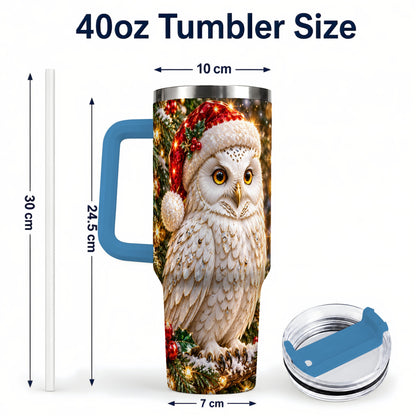 #pl[40oz|Blue] Christmas Snowy Owl 40oz Tumbler, Owl Tumbler, Stainless Steel Travel Cup