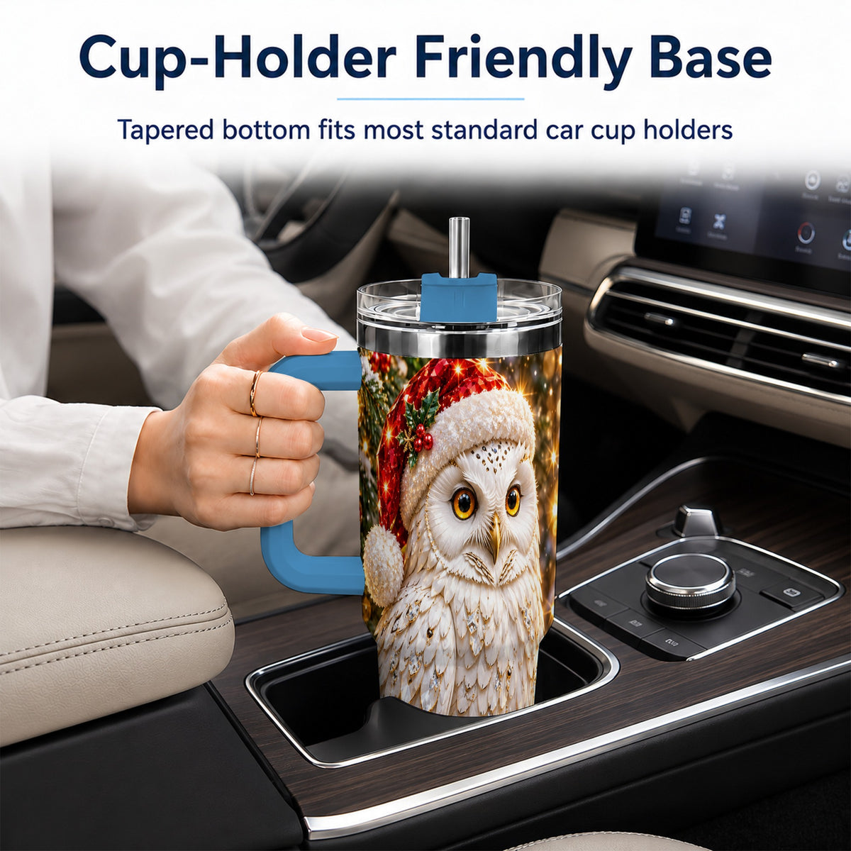 #pl[40oz|Blue] Christmas Snowy Owl 40oz Tumbler, Owl Tumbler, Stainless Steel Travel Cup