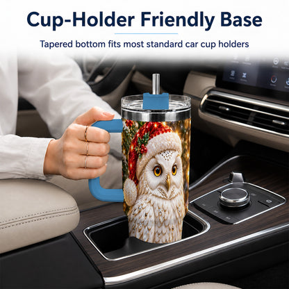 #pl[40oz|Blue] Christmas Snowy Owl 40oz Tumbler, Owl Tumbler, Stainless Steel Travel Cup