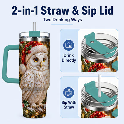 #pl[40oz|Green] Christmas Snowy Owl 40oz Tumbler, Owl Tumbler, Stainless Steel Travel Cup