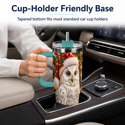 #pl[40oz|Green] Christmas Snowy Owl 40oz Tumbler, Owl Tumbler, Stainless Steel Travel Cup