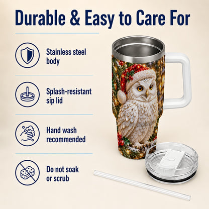#pl[40oz|White] Christmas Snowy Owl 40oz Tumbler, Owl Tumbler, Stainless Steel Travel Cup