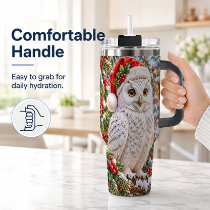 #pl[40oz|Black] Snowy Village Owl 40oz Tumbler, Winter Tumbler, Stainless Steel Travel Cup