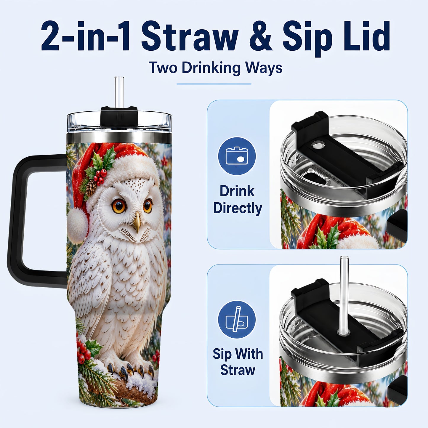 #pl[40oz|Black] Snowy Village Owl 40oz Tumbler, Winter Tumbler, Stainless Steel Travel Cup