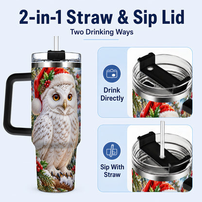 #pl[40oz|Black] Snowy Village Owl 40oz Tumbler, Winter Tumbler, Stainless Steel Travel Cup