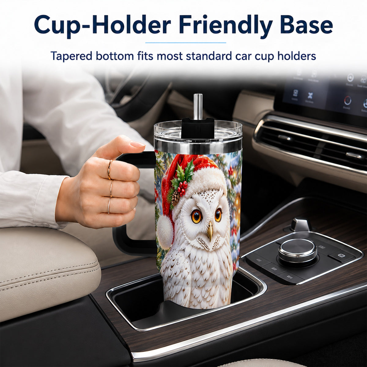 #pl[40oz|Black] Snowy Village Owl 40oz Tumbler, Winter Tumbler, Stainless Steel Travel Cup