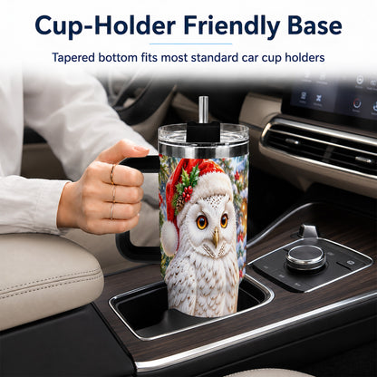#pl[40oz|Black] Snowy Village Owl 40oz Tumbler, Winter Tumbler, Stainless Steel Travel Cup