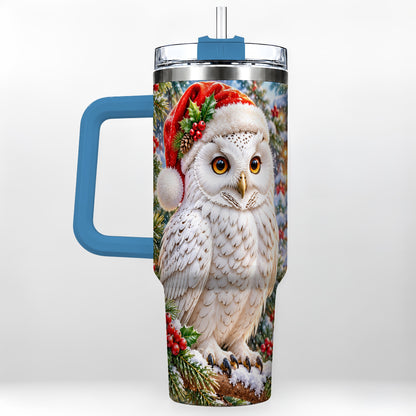 #pl[40oz|Blue] Snowy Village Owl 40oz Tumbler, Winter Tumbler, Stainless Steel Travel Cup
