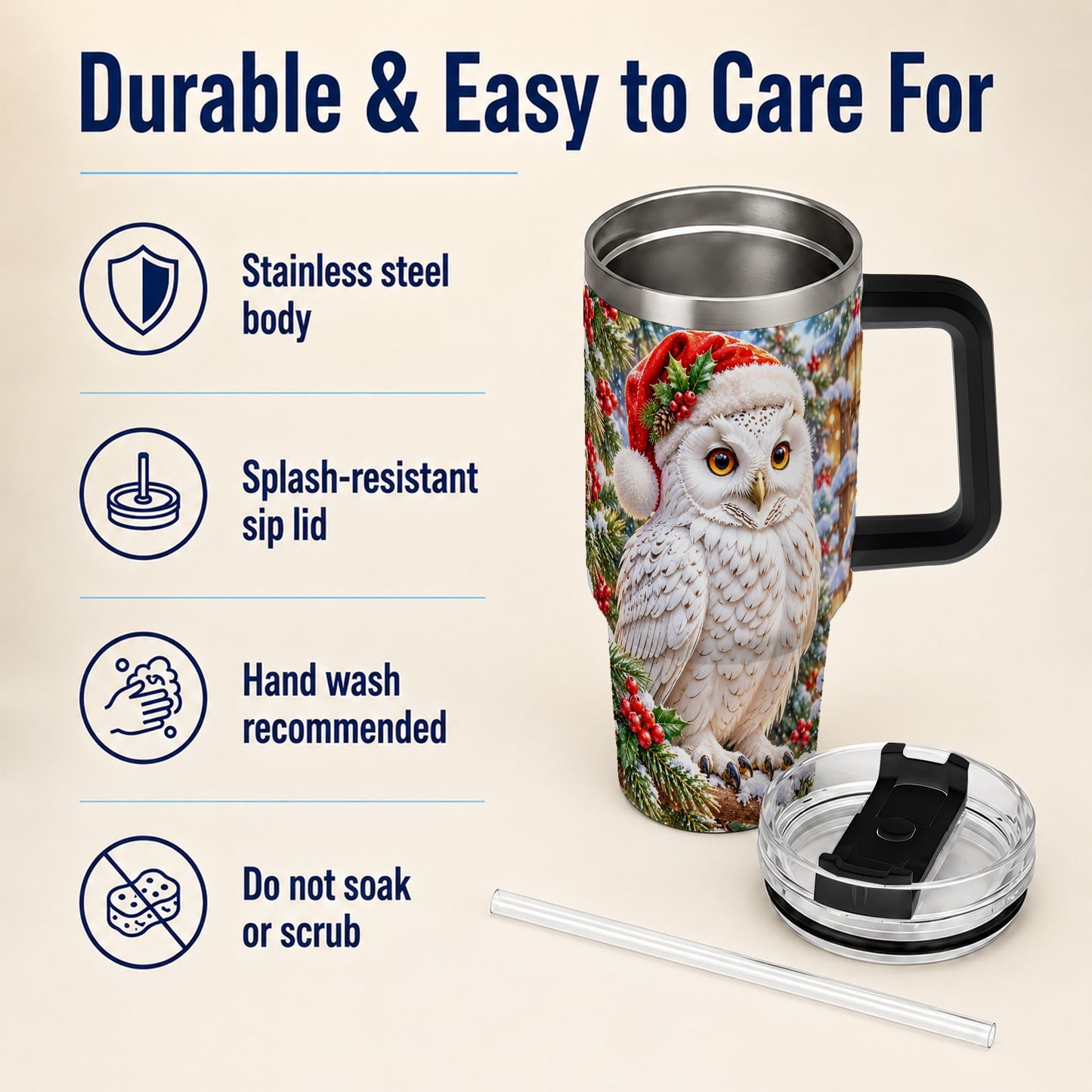 #pl[40oz|Black] Snowy Village Owl 40oz Tumbler, Winter Tumbler, Stainless Steel Travel Cup