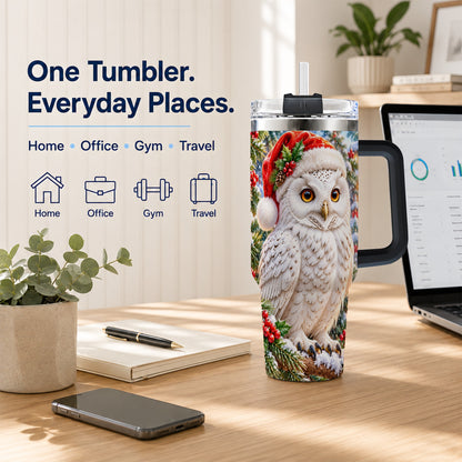#pl[40oz|Black] Snowy Village Owl 40oz Tumbler, Winter Tumbler, Stainless Steel Travel Cup