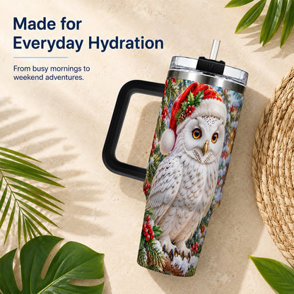 #pl[40oz|Black] Snowy Village Owl 40oz Tumbler, Winter Tumbler, Stainless Steel Travel Cup
