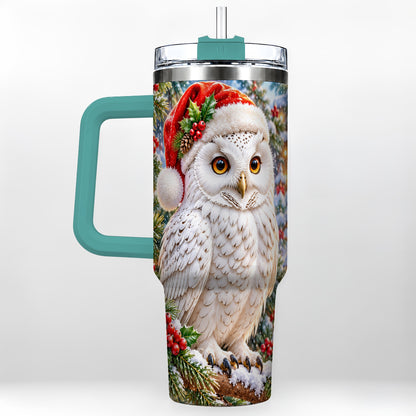 #pl[40oz|Green] Snowy Village Owl 40oz Tumbler, Winter Tumbler, Stainless Steel Travel Cup
