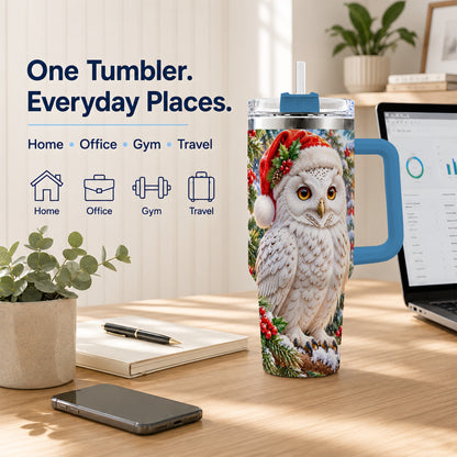 #pl[40oz|Blue] Snowy Village Owl 40oz Tumbler, Winter Tumbler, Stainless Steel Travel Cup